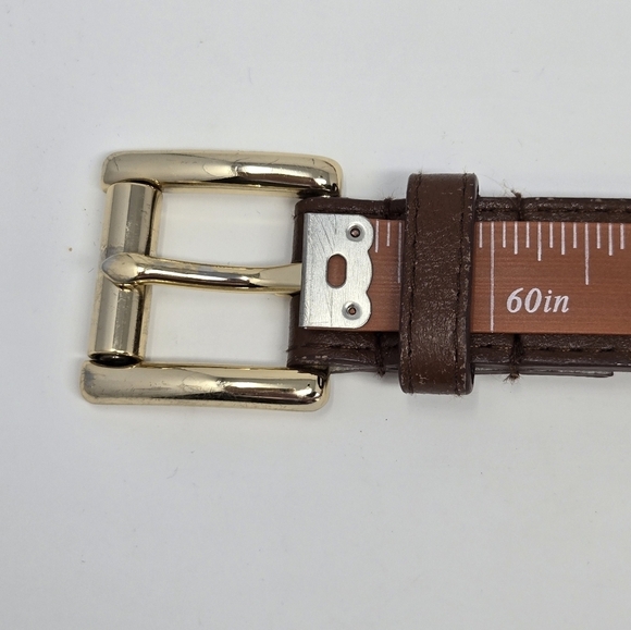 MICHAEL KORS BROWN LEATHER BELT GOLD TONE BUCKLE BELT HOLES WOMEN MEDIUM CLASSIC - Picture 10 of 16